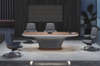 Meubles de bureau de luxe modernes en bois, système de gestion des câbles intelligents, prise de courant, table de réunion ovale pour salle de conférence