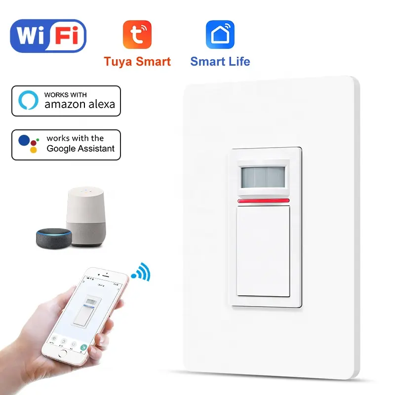 10A 3 Way Occupancy Motion Sensor PIR Infrared Motion Activated Wall Switch Motion Sensor Light Switch Voice Remote Control