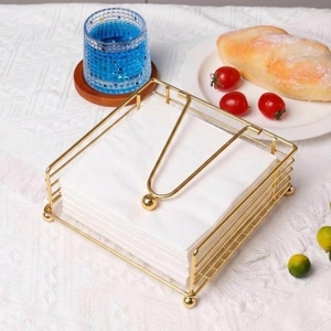 Porte-serviettes moderne en métal doré avec bras lesté – Organisateur de serviettes élégant pour table à manger et comptoir de cuisine - Product Image 1