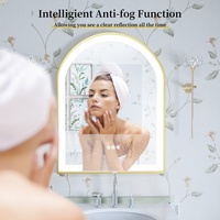 Drop-shipping Miroir de salle de bain à LED avec cadre en or arqué Miroir mural avec gradateur et désembueur