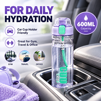 Bouteille d'eau sport 600 ml à ouverture rapide avec cordon portable, bouteille PC à boire directement, logo personnalisé OEM ODM