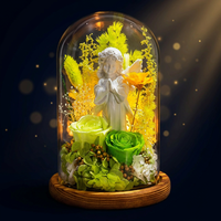 Bunga Mawar Abadi Angel Preserved Rose dalam Kubah Kaca dengan Lampu LED Buatan Tangan untuk Natal, Wisuda, Pernikahan, Ulang Tahun