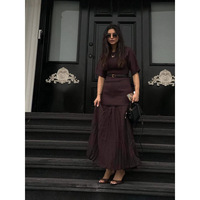 Robe de soirée décontractée à manches courtes, couleur Maillard, avec ourlet plissé et taille haute, idéale pour le printemps