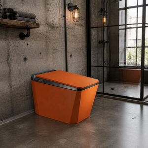 Inodoro Inteligente de Color Naranja con Marco Negro, Bidé de Una Pieza, Forma Cuadrada, Sin Borde, Descarga Automática, Asiento con Calefacción, Panel Táctil - Product Image 5