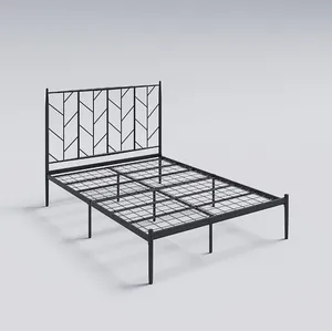Modern Industrial Metal Platform Bed Frame With Retro Headboard Footboard Easy-to-Assemble Mattress Foundation For Bedroom