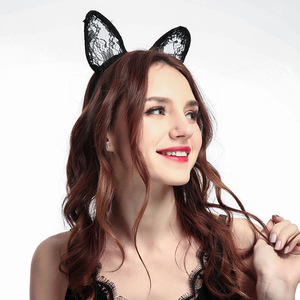Diadema con orejas de gato de encaje, color negro, ajustable, para fiesta, cosplay, juego de rol, chica linda, tipo 214 - Product Image 3