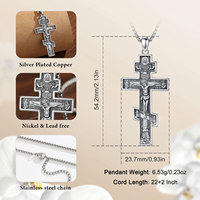 Pendentif Croix Orthodoxe Orientale Merryshine en Laiton Plaqué Argent, Médaille Amulette Religieuse Protectrice, Collier Crucifix Jésus