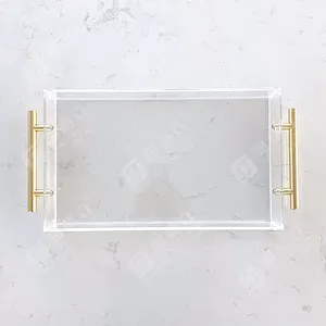 Transparent 10*12 Custom Acrylic Food Serving Tray With Gold Handles For Display Only