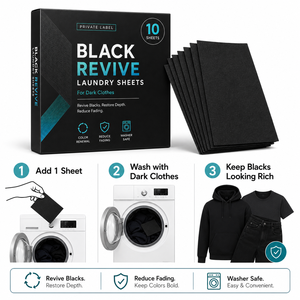 Foglietti per Bucato Neri Private Label per Rinnovare il Colore dei Vestiti <span class=keywords><strong>Scuri</strong></span>, Riducono lo Sbiadimento, Sicuri per Lavatrice, Confezione da 10 Fogli - Product Image 4