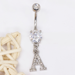 <span class=keywords><strong>Gaby</strong></span>-anillo de acero quirúrgico 316L para el ombligo, joyería para el cuerpo, Piercing para el ombligo, cristal, letra inicial - Product Image 2