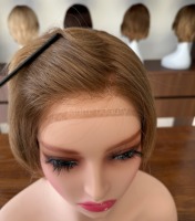 Perruque médicale en cheveux naturels non traités, entièrement nouée à la main, avec dessus en soie et dentelle frontale, pour patients atteints de cancer