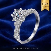 Bague en argent sterling 925 avec moissanite, six griffes, taille brillant rond, pour fiançailles et mariage, certifiée GRA, vente en gros