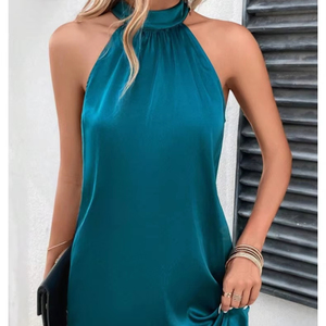 Vestido Casual de Satén sin Mangas con Cuello Halter y Estilo Moderno para Mujer - Product Image 1