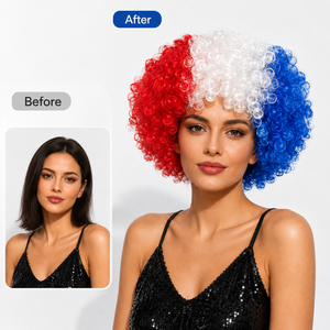 Peluca <span class=keywords><strong>Afro</strong></span> Rizada Roja, Blanca y Azul, Peluca Sintética para Disfraces, Halloween, <span class=keywords><strong>Carnaval</strong></span>, Cosplay, Fiestas, Adultos, Venta al Por Mayor, Directo de Fábrica - Product Image 2