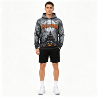 Sweat à capuche pour homme en polyester gris avec impression graphique de château, sublimation personnalisée, impression intégrale 3D pour Halloween