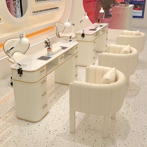 Table de manucure multifonctionnelle de luxe, design blanc et or, avec chaises, table à ongles avec aspirateur - Product Image 3