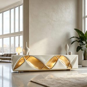 <span class=keywords><strong>Credenza</strong></span> di Design Moderna e Lussuosa, Mobile TV Bianco e Oro Scolpito, Arredo Art Deco per <span class=keywords><strong>Soggiorno</strong></span>, Mobile Contenitore per Progetti Villa - Product Image 3