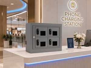 Casillero de Carga para Teléfonos Inteligentes de 4 Puertas con Cerradura Digital por Contraseña, Estación de Carga USB-C y Lightning para Mostrador, Ideal para Hoteles, Cafés y Bares - Product Image 1
