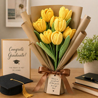 Bunga Tulip Kuning Lucu Buatan Tangan, Rajutan Crochet, Mainan Bunga Artifisial untuk Dekorasi Rumah, Kantor, Pesta, dan Hadiah