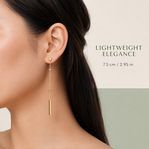 Pendientes de Barra Larga de Acero Inoxidable con Cadena, Chapados al Vacío en Oro de 14K, Diseño Delicado con Cuentas Colgantes, Color Oro y Plata - Product Image 5