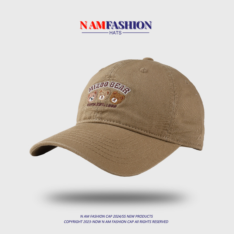 Three bear head baseball cap camel