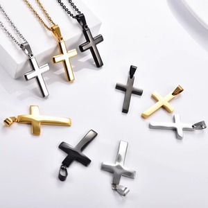 Collier classique en acier inoxydable avec pendentif croix pour femmes et hommes, bijou religieux en métal avec breloque Christ, chaîne de prière chrétienne - Product Image 1