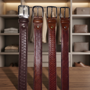 Cinturones Casuales Unisex de Cuero Vacuno Genuino, Modernos y Personalizados, con Hebilla de Acero con Logotipo Cuadrado Impreso por Transferencia de Calor, Ecológicos e Impermeables - Product Image 1