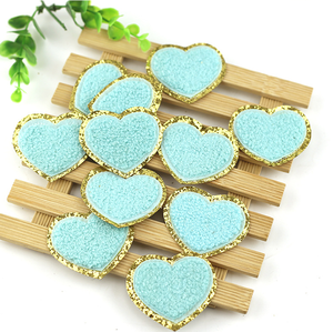 Parches de hierro de chenilla con borde dorado con purpurina colorida, parche bordado, pegatina de corazón con lazo para apliques de mochila escolar - Product Image 2