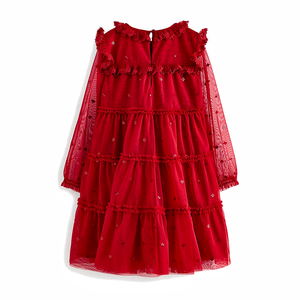 Vestido liso de tul de manga larga <span class=keywords><strong>para</strong></span> niños adornado de lana de 6 a 14 años vestido de fiesta de <span class=keywords><strong>primera</strong></span> <span class=keywords><strong>comunión</strong></span> diseño de malla escalonada - Product Image 2