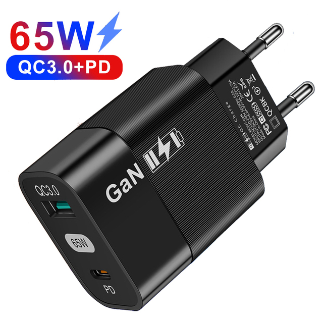 Quality US/EU 65W GaN Quick Charger QC3.0+USB C Fast Charger PD65W Gan Charger Compatible for Laptop ipad iPhone Huawei Xiaomi