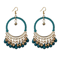 Boucles d'oreilles de style ethnique tissé à la main, boucles d'oreilles Boho rétro perles rondes goutte d'eau