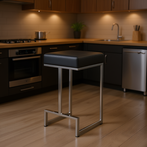 Black Upholstered Counter Height <b>Dining</b> <b>Stool</b> Modern Chrome Frame Home Furniture - Product Image 2