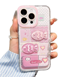 Funda de Teléfono de TPU y PC con Diseño de Corazón Brillante y Patrón de Pez Adorable para iPhone, a Prueba de Golpes, Tema de Amor de Dibujos Animados - Product Image 4