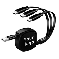 Kabel Charger USB 3-in-1 Retractable TPE 3A Fast Charging 1.2m Micro-USB EPhone untuk Type-C untuk Printer/Komputer (Laris Terjual)