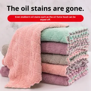 Serviette de cuisine absorbante en velours corail, non-adhésive, sans peluches, épaisse, en coton, pour la vaisselle et le nettoyage - Product Image 2