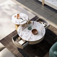 Table basse moderne en marbre beige pour le salon, design multifonctionnel