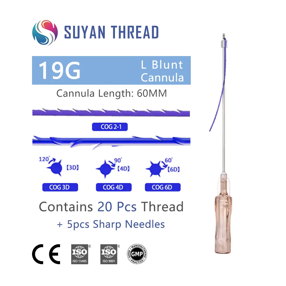 Pcl pdo 3d חוט nasal קו מעונות האף 19 גרם חוט פנים להרים חוט פנים cannula 60 מ "מ חיתוך cog 2-1d 4d 6d 6d pdo cog חוט הרמת חוט