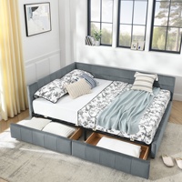 Sofá Cama de Franela Gris Estilo Nórdico con Cajones para Dormitorio