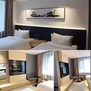 Modern 3 Hotel Bedroom Furniture Durable Wooden Twin Bed <b>Sets</b> with Nightstands Headboard TV Stand <b>Side</b> <b>Table</b> & Wardrobe For Sale - Product Image 5