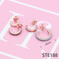 BLLYF141- TE Bijoux tendance pour femmes en argent sterling 925, boucles d'oreilles créoles et clous en zircon en forme de goutte et d'étoile