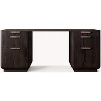 Bureau de direction traditionnel en bois massif avec 6 tiroirs, double piétement en chêne blanc, bureau à domicile, table d'étude écologique et durable