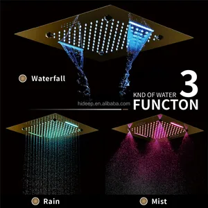 Soffione doccia a Led a soffitto con sistema musicale SUS304 50*50cm nebbioso cascata doccia a pioggia bagno termostatico rubinetto per doccia in oro