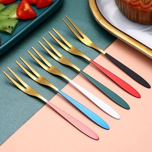 Juego de tenedores para fruta de acero inoxidable 304 con logotipo personalizado, tenedor de dos puntas para aperitivos, pasteles y postres, cubertería para cafetería y hogar. - Product Image 5