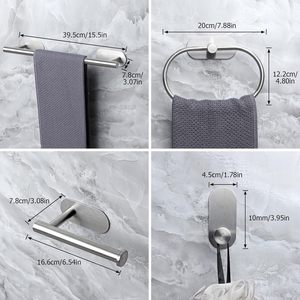 Ensemble moderne et écologique de 4 barres porte-serviettes autocollantes en acier inoxydable avec options noir/argent/or pour accessoires de salle de bain - Product Image 4