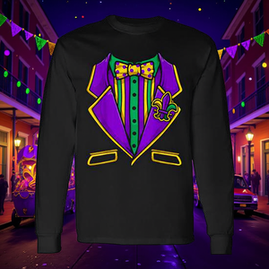 Camiseta de manga larga estilo esmoquin para Mardi Gras, ideal para disfraces de Nueva Orleans y fiestas de máscaras. - Product Image 3