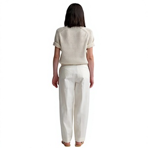 Pull tricoté minimaliste à col rond et manches courtes pour femme, en laine/acrylique écologique, imprimé numérique, avec doublure en laine – Vente en gros pour l'été - Product Image 5