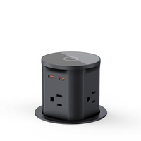 Centro de alimentación automático emergente 8 en 1 para escritorio, con base inalámbrica de 15W, 4 tomas de corriente de EE. UU., puertos USB-A y USB-C con PD de 20W, y diseño de 86mm para mesa de oficina