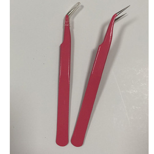 Stainless steel colored tweezers, eyebrow tweezers, eyelash extension tweezers, straight pointed tips, ESD-15 curved tip - Product Image 3