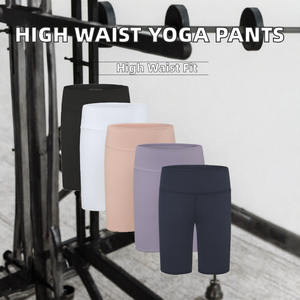 Shorts de yoga sans couture taille haute personnalisés, couleur unie, en Spandex et Nylon, pour femmes, fitness, course à pied, sportswear, lot de cinq - Product Image 2