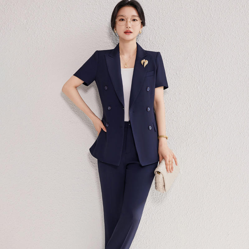 Navy blue suit trousers brooch